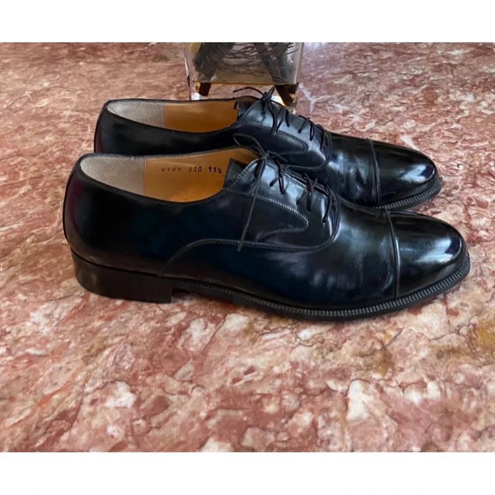 SALVATORE FERRAGAMO PADOVA BLACK LEATHER CAP-TOE OXFORD SHOES 11.5B EUC! $1,150